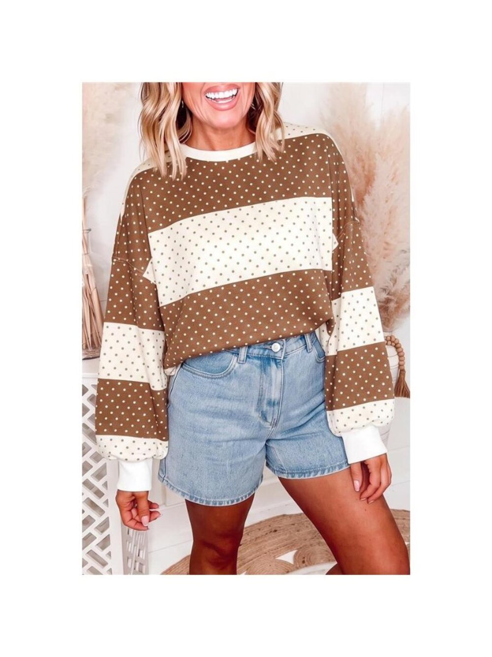 Polka Dot Color Block Long Sleeve Top